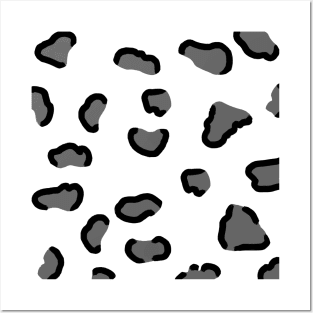 Black and White Snow Leopard Print Posters and Art